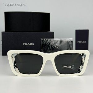 NEW Prada PR08YS 02V5S0 White Havana Black Gray Cat Eye Unisex Sunglasses